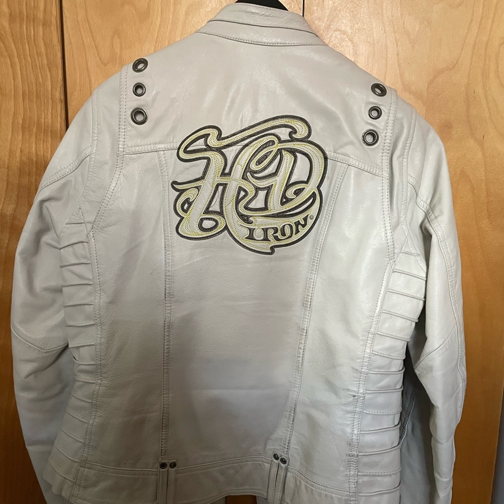 Women's White Leather Harley Davidson riding jacket